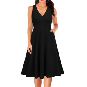 Wanita Tanpa Lengan V Neck Vintage Kantong Swing Business Church Dress